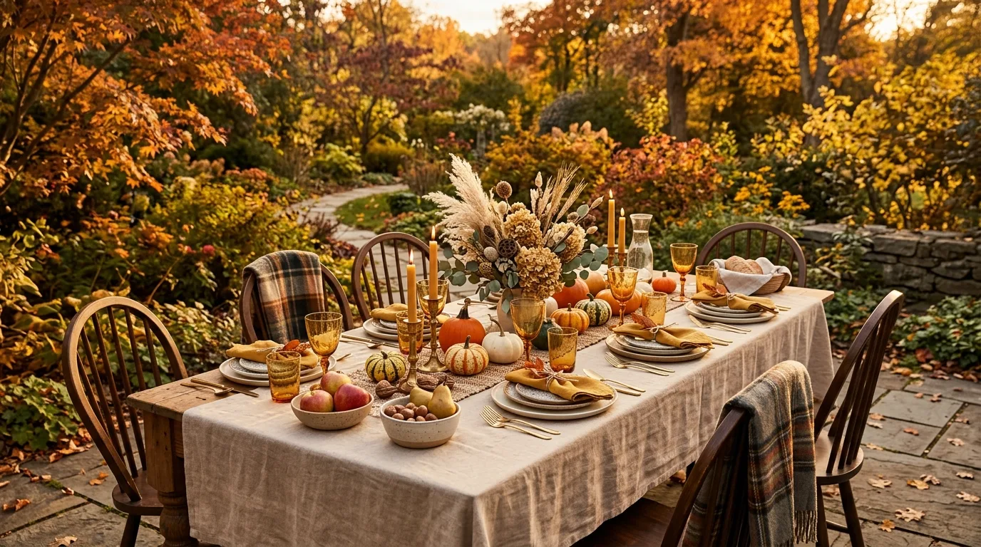 Choose a centerpiece with movement and height inspiration for a fall dining table.